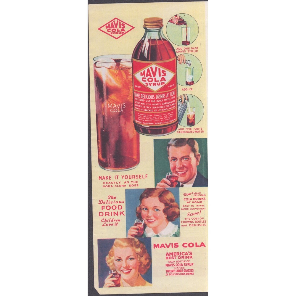 Vintage Mavis Cola Syrup Paper Advertisement Soda Fountain Ephemera 5.6x13.7in